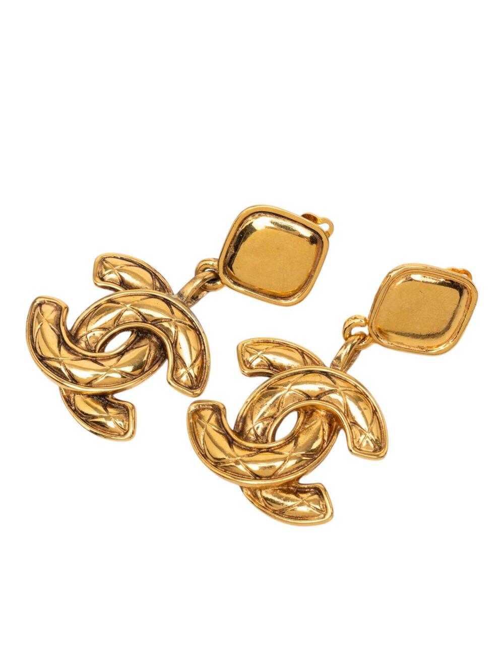 Chanel Cc Gold Plated Quilted Drop Clip #357956C72B